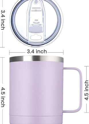 MEWAY 12oz Coffee Mug With Handle 2 Pack Bulk,Stainless Steel Insulated Travel Tumblers With Sliding Lid,Double Wall Vacuum Camping Cup for Hot & Cold Drinks Tea (Lilac&Pink,Set of 2)