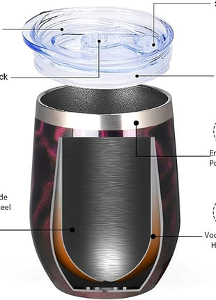 MEZMUT 12 Oz Insulated Wine Tumbler with Lid Double Wall Vacuum Stainless Steel Wine Glass Coffee Mug Insulated Tumbler Cup for Champaign, Cocktail, Beer (Purple Gold, 1 Pack)