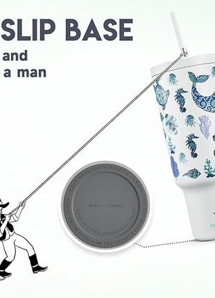 Meoky 40 oz Glow in the Dark Tumbler with Handle and Straw, Tumbler with Lid and Straw, Insulated Stainless Steel Travel Mug, 100% Leak-proof, Keeps Cold for 34 Hours (Sea Life)