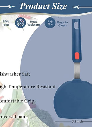 Silicone Spatula, Heat Resistant Kitchen Utensils for Non-Stick Cookware, Wide Slotted Pancake Spatulas Turner with Seamless Thin Edges for Egg, Omelette, Fish Slice (Half-Round Spatula)