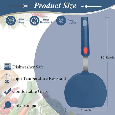 Silicone Spatula, Heat Resistant Kitchen Utensils for Non-Stick Cookware, Wide Slotted Pancake Spatulas Turner with Seamless Thin Edges for Egg, Omelette, Fish Slice (Half-Round Spatula)