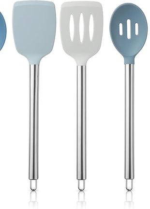 COOK WITH COLOR Silicone Cooking Utensils, Kitchen Utensil Set, Easy to Clean Silicone Kitchen Utensils, Cooking Utensils for Nonstick Cookware, Kitchen Gadgets Set, 5 Pieces, Blue and White