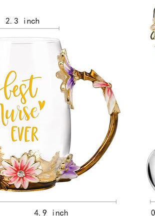 OEAGO Nurse Week Gifts for Women Tea Cup Nurses Day Gift for Nurse Doctor Assistant Appreciation Graduation Birthday Funny Present Enamel Flower Glass Mugs for Dentist from Patient Friends