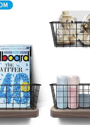 MaraFansie Hanging Kitchen Baskets Wire Storage Basket Over the Cabinet Door Organizer, No Drilling Adhesive Basket for Cabinet Pantry Organization and Kitchen, Bathroom, Storage, 2 Pack, Black