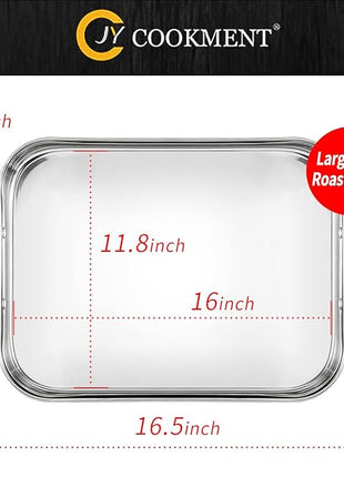 JY COOKMENT Roasting Pan with Baking Rack, 16.5 Inch Stainless Steel Turkey Roaster with Rack, Baster. Great for Turkey, Chicken, Ham, Vegetables