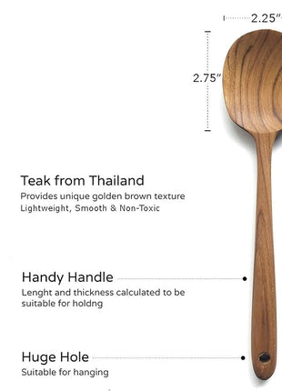 FAAY Thai Teak Salad & Cooking Spoons (2 Pack), 9.5 inch – Handcrafted in Thailand, Natural Coconut Oil Finish, Smooth Non-Scratch Utensils for Mixing & Serving