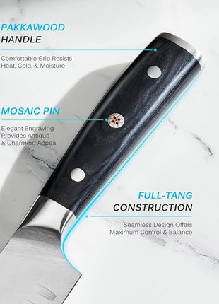 KYOKU 10" Bullnose Butcher Knife, Samurai Series Butcher Knife for Meat Cutting Chopping with Pakkawood Handle, Japanese High Carbon Steel Kitchen Knife for Professional Chef & Cook with Sheath & Case