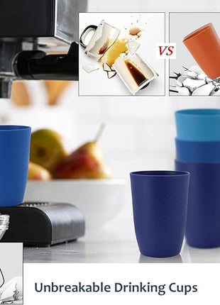 Homienly Wheat Straw Cups 6 PCS Plastic Cups Reusable Unbreakable Drinking Cup Dishwasher Safe Water Glasses (16 OZ,Blue Sky)