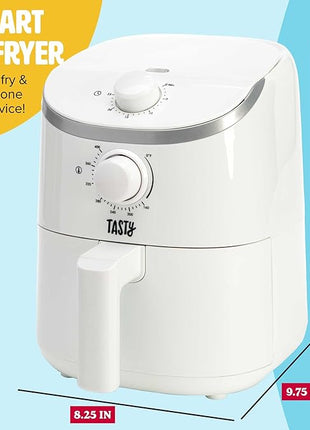 Tasty Personal Air Fryer, Healthier Meals in Minutes, Adjustable Temp Control up to 400°F, Easy-to-Use Design, Nonstick Basket and Tray Made without PFAS, PFOA, PFOS & PTFE, 900 Watts, 2-Quart, White