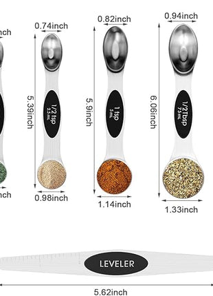 Aovchei 7 PCS Magnetic Measuring Spoons Set, Dual Sided, Stainless Steel Small Tablespoon, Teaspoons, Fits in Spice Jars, for Dry and Liquid, Black