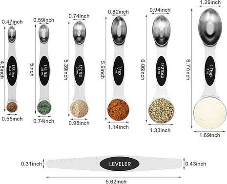 Aovchei 7 PCS Magnetic Measuring Spoons Set, Dual Sided, Stainless Steel Small Tablespoon, Teaspoons, Fits in Spice Jars, for Dry and Liquid, Black
