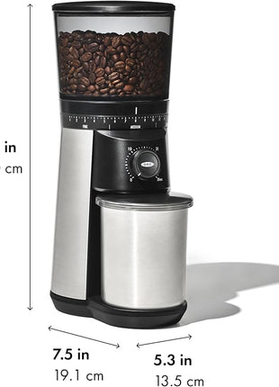 OXO Brew Conical Burr Coffee Grinder - Silver, Stainless Steel Burrs, One-Touch Automatic Smart Grind