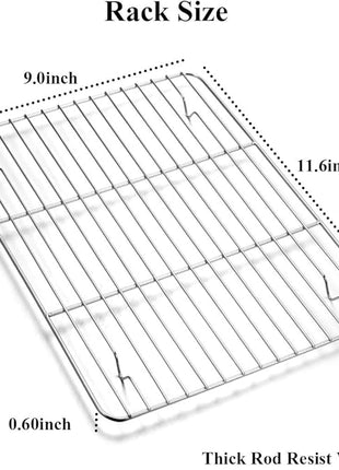 Wildone Baking Sheet with Rack Set [2 Sheets + 2 Racks], Stainless Steel Cookie Pan baking Tray with Cooling Rack, Size 12 x 10 x 1 Inch, Non Toxic & Heavy Duty & Easy Clean