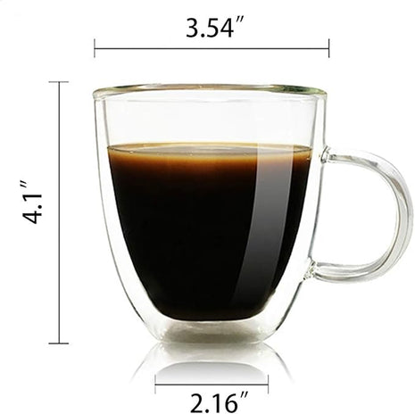Glass Coffee Mug, Double Wall Insulated Glass Cup 12 Oz Heat-resistant Clear Coffee Mug for Tea Coffee Latte Espresso Cappuccino and Beverage, Set of 1 (Round)