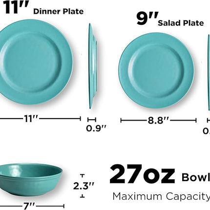 TP 18-Piece Dinnerware Set, Melamine Dishes Set with Bowls and Plates, Service for 6, Non-breakable Lightweight Dining Tableware, Teal