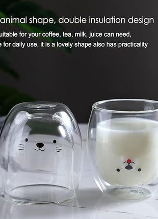 Dog Mug Cute Mugs Glass Double Wall Insulated Glass Espresso Cup, Coffee Cup, Tea Cup, Milk Cup,Kawaii Gift for Office and Personal Birthday Christmas (Happy Dog)