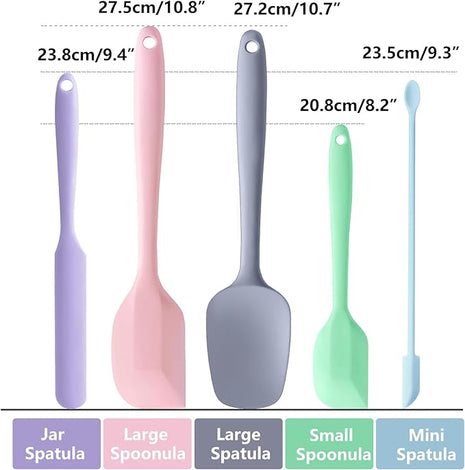 5 Piece Multicolor Silicone Spatula Set, Heat Resistant Rubber Spatulas Set, Silicone Kitchen Utensils Set Dishwasher Safe for Nonstick Cookware Baking Cooking