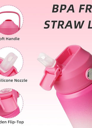 BJPKPK Insulated Water Bottle with Straw Lid, 12oz Thermo Water Bottles with Soft Nozzle, Flex Handle & Non-slip Boot, BPA Free Leak Proof Stainless Steel Metal Thermo, Tumblers, Cups,Cherry