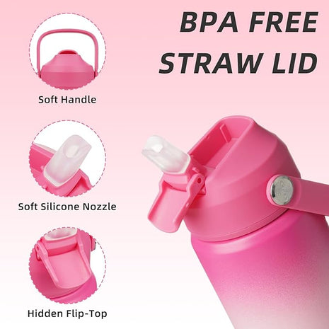 BJPKPK Insulated Water Bottle with Straw Lid, 12oz Thermo Water Bottles with Soft Nozzle, Flex Handle & Non-slip Boot, BPA Free Leak Proof Stainless Steel Metal Thermo, Tumblers, Cups,Cherry
