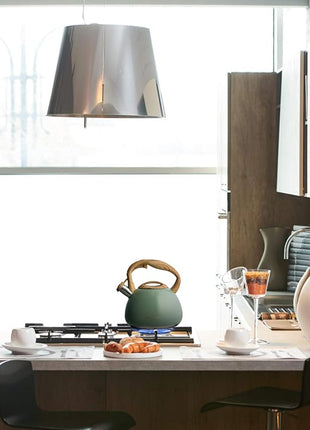 Poliviar Tea Kettle, 2.7 Quart Seaweed Green Finish with Wood Pattern Handle Loud Whistle Food Grade Stainless Steel Teapot, Anti-Hot Handle and Anti-Rust, Suitable for All Heat Sources (JX2020-SB30)