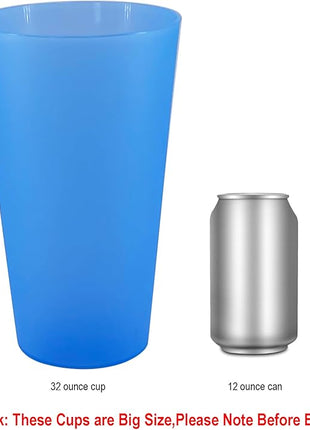 Reusable 32-ounce Drinking Cups - Unbreakable Large Plastic Tumblers set of 12, BPA Free Dishwasher Safe in 6 Assorted Colors for Indoor Outdoor Use