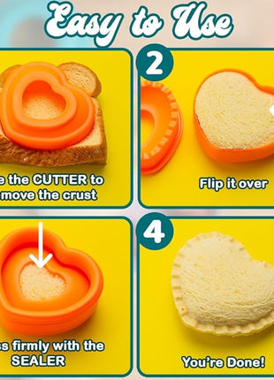 Sandwich Cutter and Sealer (Heart) - Crustless Sandwich Maker - Great for Lunchbox and Bento Box - Boys and Girls Kids Lunch - Sandwich Cutters for Kids