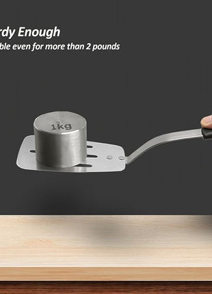 Stainless Steel Spatula, Flexible Metal Slotted Turner for Cast Iron Skillet, Thin Blade and Heat Resistant Silicone Handle, Great for Egg, Cookie, Meat, Crep, Medium