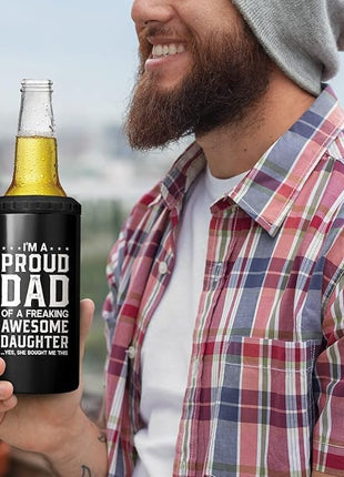 SANDJEST 4-in-1 Dad Tumbler Gifts for Dad from Daughter - 12oz Funny Proud Dad Can Cooler Tumblers Cup - Stainless Steel Insulated Cans Coozie Travel Mug Christmas, Birthday, Father's Day Gift