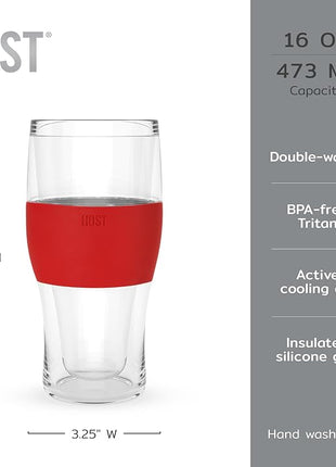 HOST FREEZE Beer Glasses, Frozen Brew Mugs, Freezable Pint Glass Set, Insulated Beer Glass to Keep Your Drinks Cold, Double Walled Insulated Glasses, Gift for Dad, 16oz, Set of 2, Crimson Red