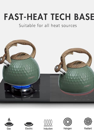 POLIVIAR Tea Kettle, 2.7 Quart Stovetop Tea Kettle, Audible Whistling Teapot, Food Grade Stainless Steel for Anti-Rust, Anti Hot Handle, Suitable for All Heat Sources (JX2020-RH30-2)