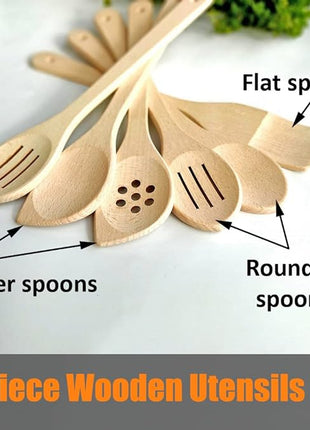 ECOSALL Healthy Wooden Spoons For Cooking Set of 6. Safe and Reliable Cooking Utensils for Kitchen – 100% Natural Nonstick Wood Spatula Spoon For Scraping, Stirring, Serving – Uncoated Solid Hardwood