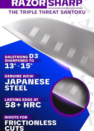 Dalstrong Santoku Knife - 7 inch - Phantom Series - Japanese High-Carbon AUS8 Steel - Pakkawood Handle - Razor Sharp Kitchen Knife - Asian Vegetable Knife - Sheath Included