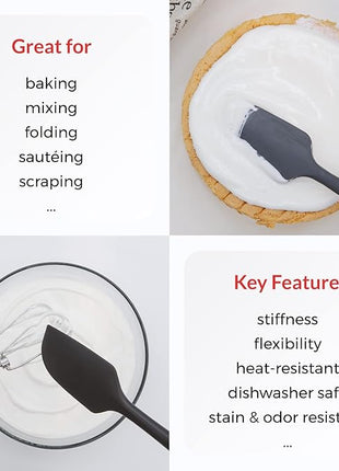 Elihome Chef Series 3 Piece Silicone Spatula Set - 600°F Heat Resistant Non Stick Rubber Kitchen Scraper Spatulas for Cooking, Baking, Mixing – BPA Free and LFGB Certified Silicone(Black)