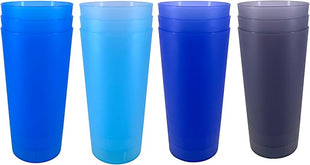 32-oz Unbreakable Drinking Cups - Reusable Large Plastic Tumblers set of 12, BPA Free Dishwasher Safe in 4 Assorted Colors for Indoor Outdoor Use