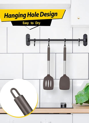 Pack of 2 Silicone Solid Turner, Non Stick Slotted Kitchen Spatulas, High Heat Resistant BPA Free Cooking Utensils, Ideal Cookware for Fish, Eggs, Pancakes(Chocolate)