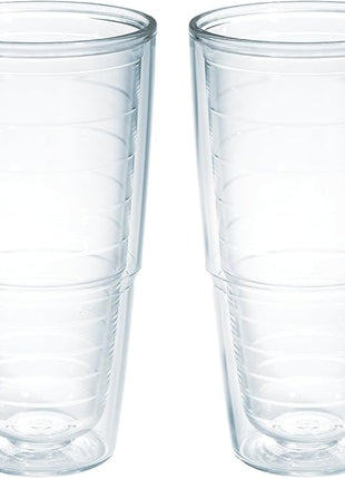 Tervis Clear & Colorful Tabletop Made in USA Double Walled Insulated Tumbler Travel Cup Keeps Drinks Cold & Hot, 24oz - 2pk, Clear