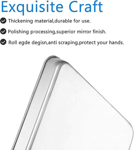 Baking Sheet Set of 2, Bastwe 18 inch Commercial Grade Stainless Steel Baking Pan, Professional Bakeware Oven Tray, Healthy & Non-toxic, Rust Free & Mirror Finish, Easy Clean & Dishwasher Safe