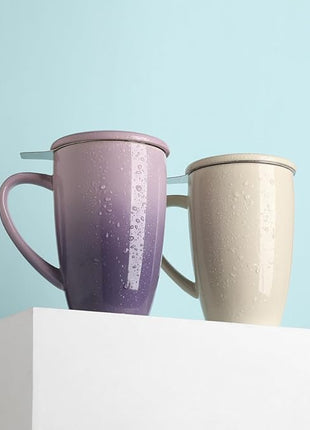 Sweejar Porcelain Tea Mug with Infuser and Lid,Teaware with Filter, Loose Leaf Tea Cup Steeper Maker, 16 Fl Oz for Tea/Coffee/Milk/Women/Office/Home/Gift (Beige)