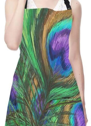 EKOBLA Peacock Feathers Aprons Animal Beautiful Colorful Digital Paint Shiny Green Purple Waterproof Resistant Chef Cooking Kitchen BBQ Adjustable Aprons for Women Men 27x31 Inch