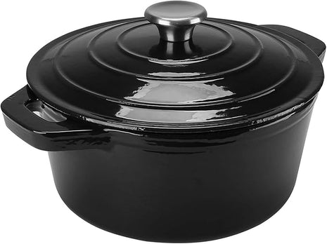 Puricon 5.5 Quart Enameled Cast Iron Dutch Oven with Lid, 5.5 QT Deep Round Dutch Oven Pot with Dual Handles -Black