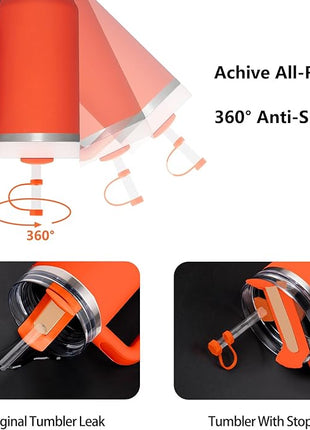 Silicone Spill Stopper Set Compatible with Stanley Cup 2.0 30oz & 40oz with Straw Cover (Set of 2, Tigerlily)