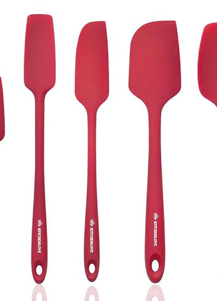 KITCHENLOVE Premium 600°F Heat Resistant 5 Piece Silicone Spatula Set for Baking, Cooking, Mixing - Non-Stick with High Grade S-Iron Steel Core - One Piece Seamless Design - BPA Free (Red)