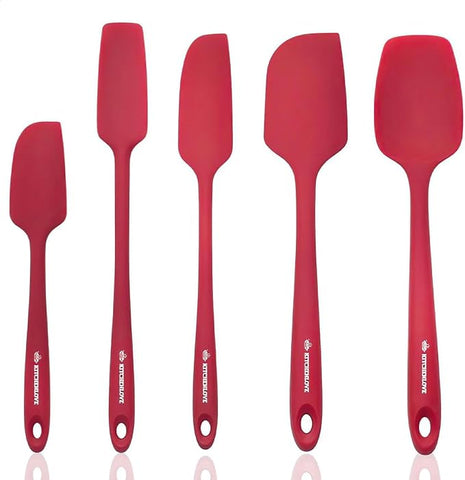 KITCHENLOVE Premium 600°F Heat Resistant 5 Piece Silicone Spatula Set for Baking, Cooking, Mixing - Non-Stick with High Grade S-Iron Steel Core - One Piece Seamless Design - BPA Free (Red)