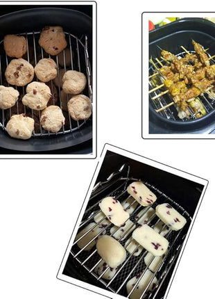 Air fryer Double Layer Round Rack with 5 Skewers Fitting XL Air Fryers（9in,Fit 5.3 QT or Above）
