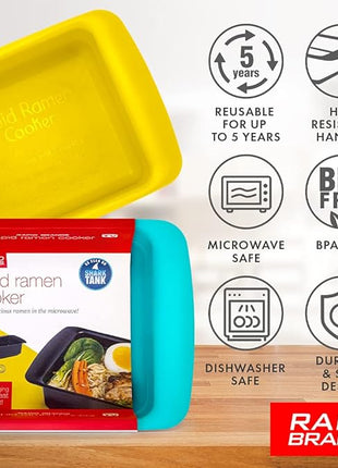 Rapid Ramen Cooker | Microwavable Cookware for Instant Ramen | BPA Free and Dishwasher Safe | Perfect for Dorm, Small Kitchen or Office | Gray, 2 Pack