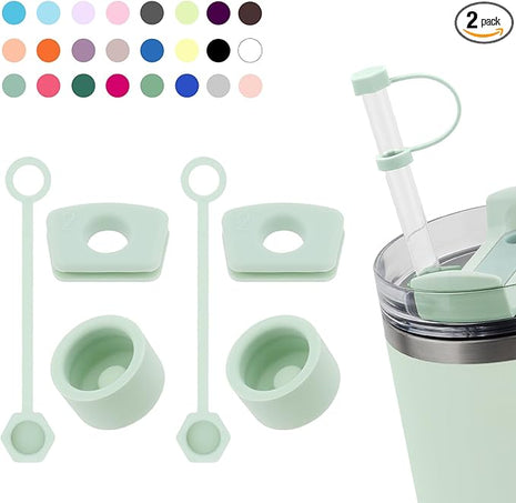 Silicone Spill Stopper Set Compatible with Stanley Cup 2.0 30oz & 40oz with Straw Cover (Set of 2, Mist)