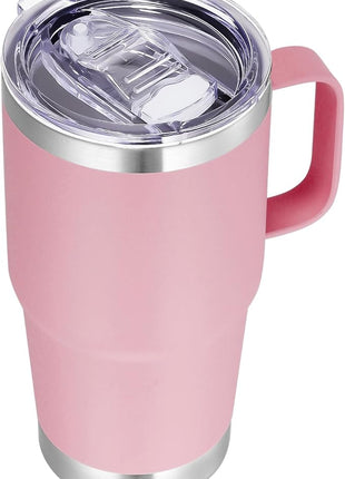VEGOND 20 oz Tumbler with Handle Lid and Straw, Stainless Steel Insulated Travel Coffee Mug Spill Proof Double Wall Metal Tumbler Cup Keeps Drink Hot and Cold, Pink 1 Pack