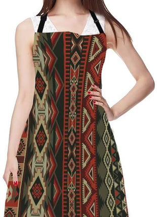 EKOBLA Aztec Print Aprons American Style Decorative Geometric Ornament Tribal Design Waterproof Resistant Chef Cooking Kitchen BBQ Adjustable Aprons for Women Men 27x31 Inch