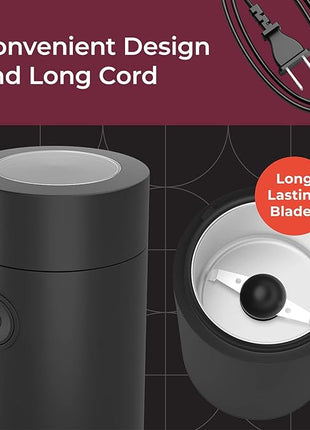 MuellerLiving Electric Coffee Grinder for Spice, Nut, Herbs and Coffee Beans, Sharp Blade, Stainless Steel - Black