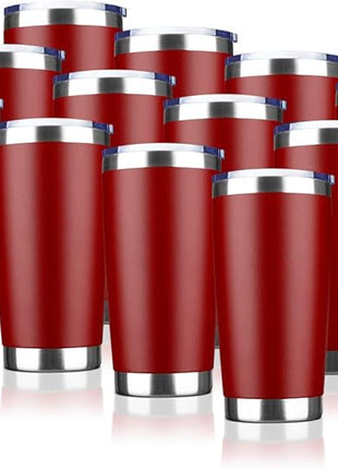20oz Tumbler Bulk Stainless Steel Vacuum Insulated Tumblers with Lid Double Wall Travel Mug, Durable Powder Coated Coffee Cup, Suitable for Ice Drinks and Hot Beverage (Red 12pack)